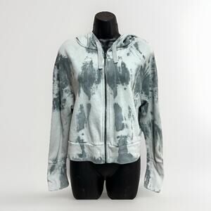 Alo Yoga Cropped Hoodie Womens Large Gray Tie Dye Full Zip Jacket